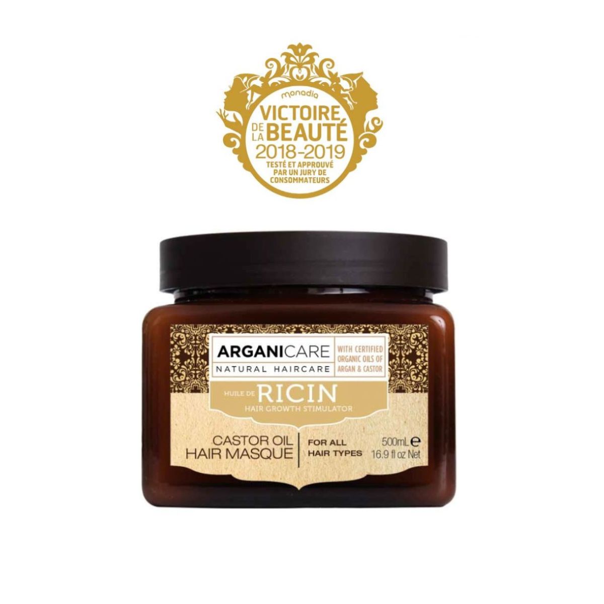 ARGANICARE Ricin -Plaukų kaukė su ricinos aliejumi 500ml