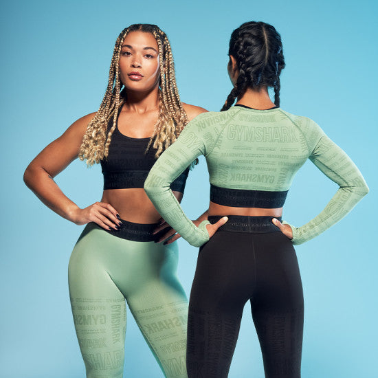 GYMSHARK VISION LIME GREEN LEGGINGS + CROP TOP SET KOMPLEKTAS