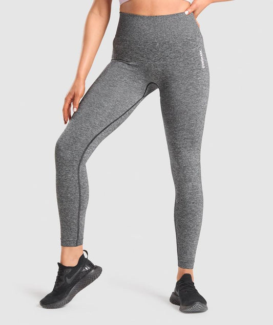 GYMSHARK ADAPT MARL SEAMLESS LEGGINGS BLACK GREY TAMPRĖS