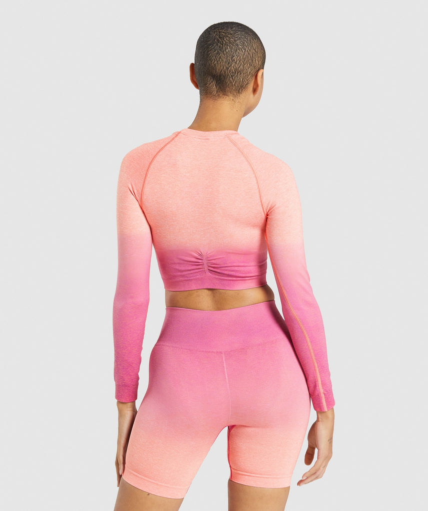 GYMSHARK ADAPT OMBRE SEAMLESS LONG SLEEVE CROP TOP ORANGE SPORTINĖ PALAIDINĖ