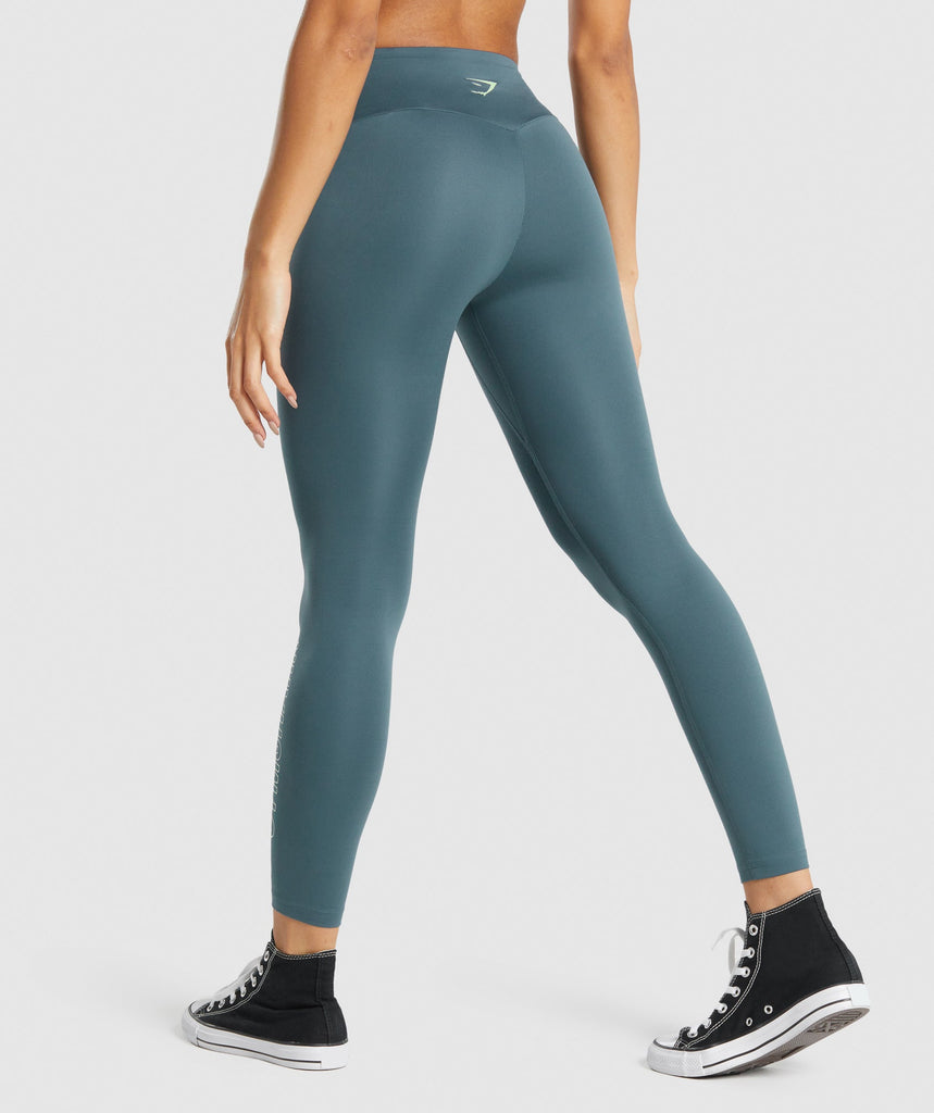 GYMSHARK TRAINING GRAPHIC TEAL BLUE LEGGINGS TAMPRĖS