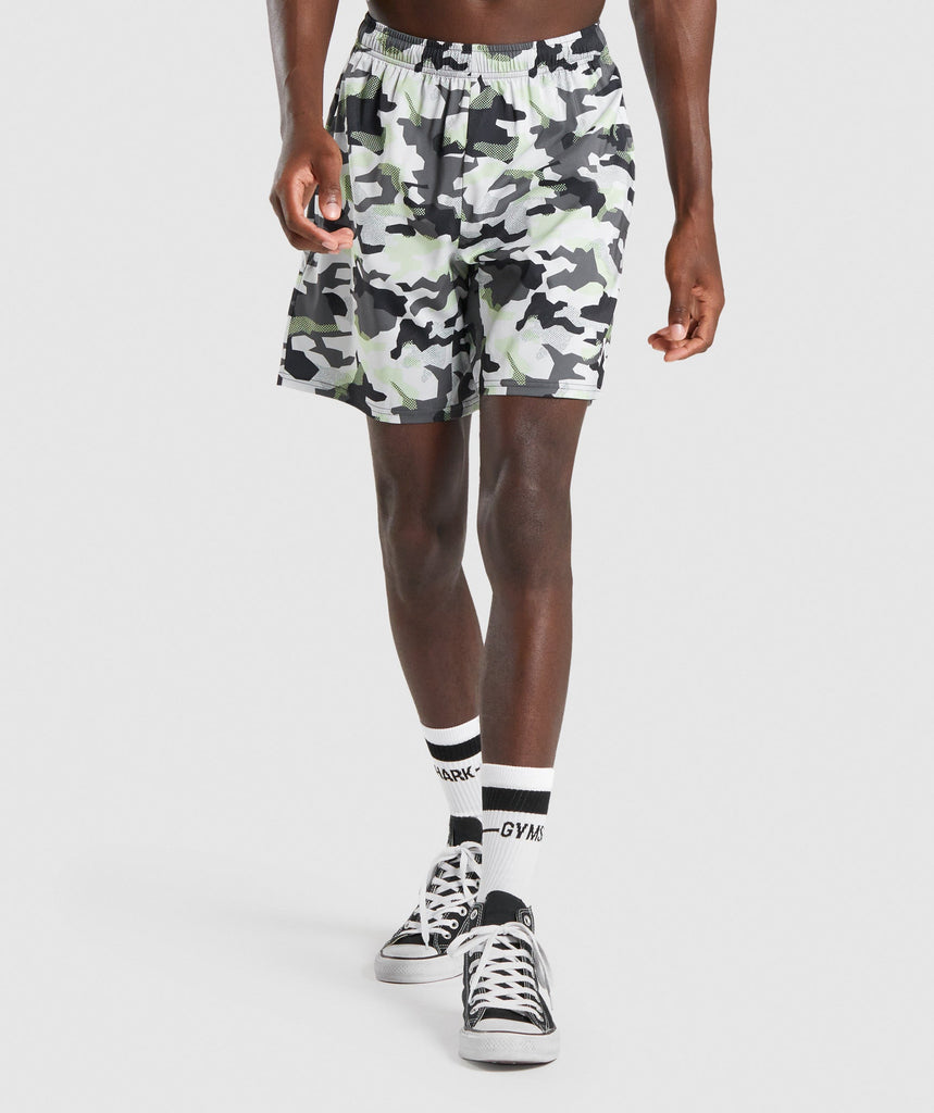 GYMSHARK ARRIVAL ARMY WHITE & GREY ŠORTAI