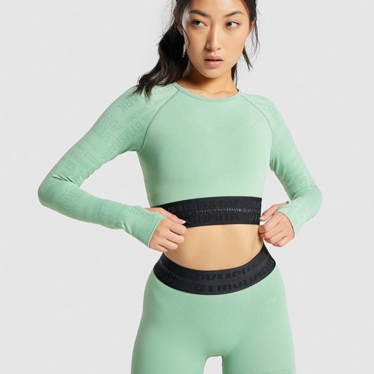 GYMSHARK VISION LIME GREEN LEGGINGS + CROP TOP SET KOMPLEKTAS