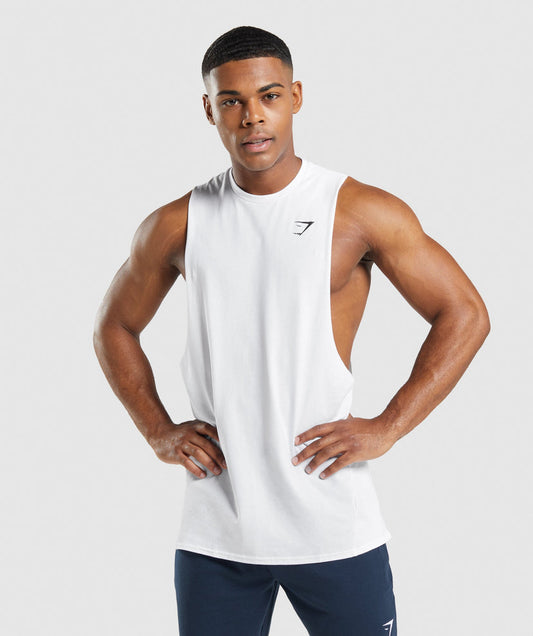 GYMSHARK CRITICAL 2.0 DROP ARM TANK WHITE SPORTINĖ PALAIDINĖ