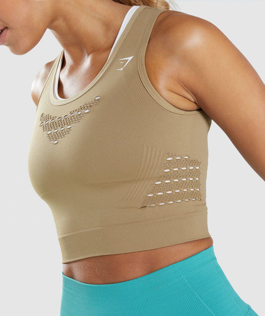 GYMSHARK ENERGY SEAMLESS CROP TOP BROWN COOKIE SPORTINĖ PALAIDINĖ