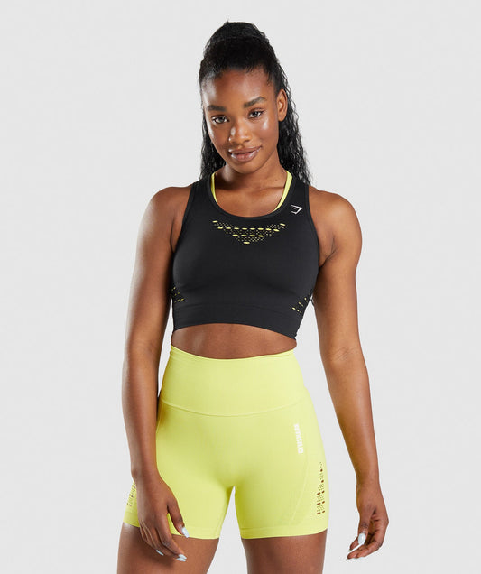 GYMSHARK ENERGY SEAMLESS CROP TOP BLACK SPORTINĖ PALAIDINĖ