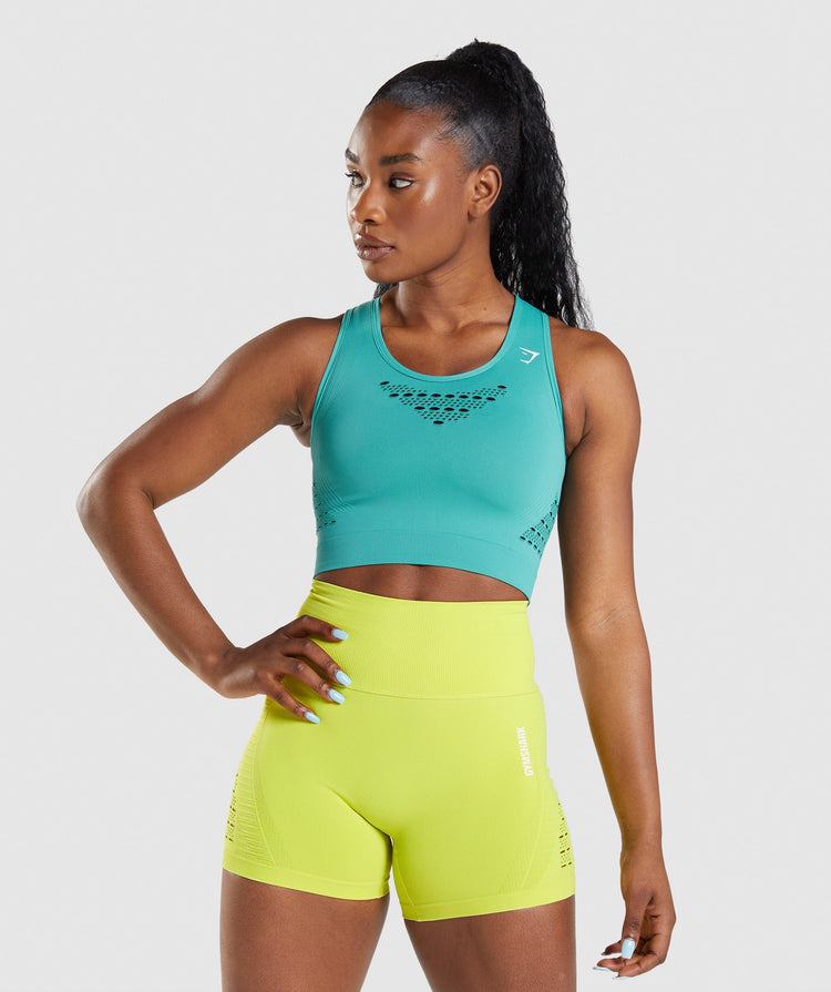 GYMSHARK ENERGY SEAMLESS CROP TOP TURQUOISE SPORTINĖ PALAIDINĖ