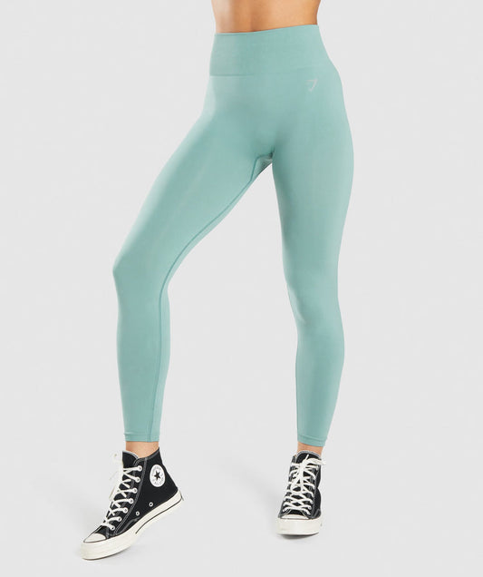 GYMSHARK FIT SEAMLESS MID RISE LEGGINGS LIGHT BLUE TAMPRĖS