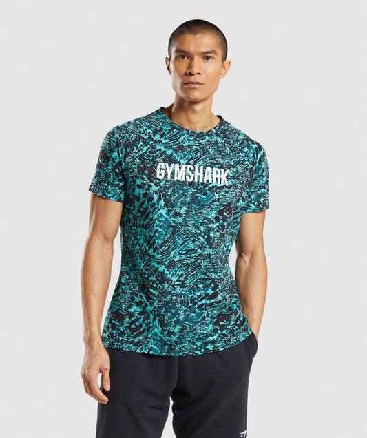 GYMSHARK ANIMAL PRINT INFILL BLUE MARŠKINĖLIAI