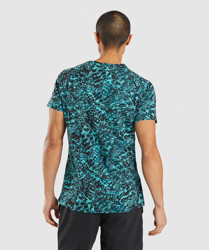 GYMSHARK ANIMAL PRINT INFILL BLUE MARŠKINĖLIAI