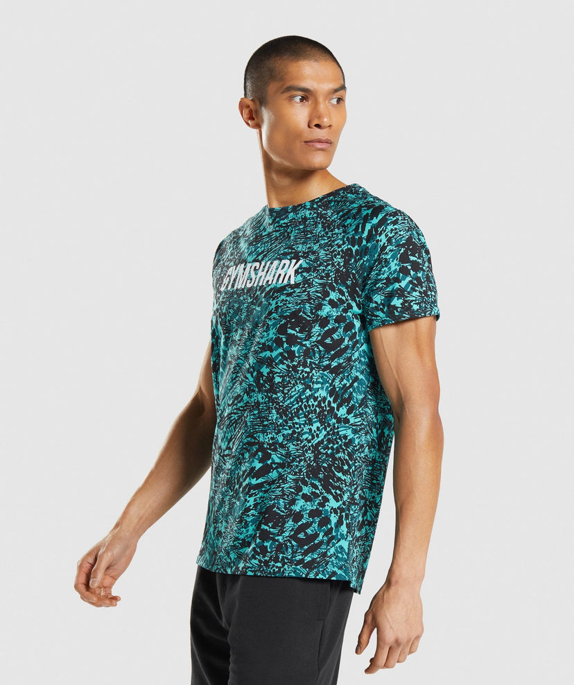 GYMSHARK ANIMAL PRINT INFILL BLUE MARŠKINĖLIAI