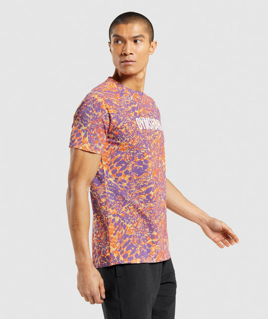 GYMSHARK ANIMAL PRINT INFILL ORANGE & PURPLE MARŠKINĖLIAI