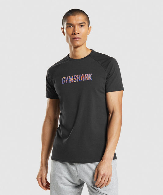 GYMSHARK ANIMAL PRINT INFILL BLACK/MIX MARŠKINĖLIAI