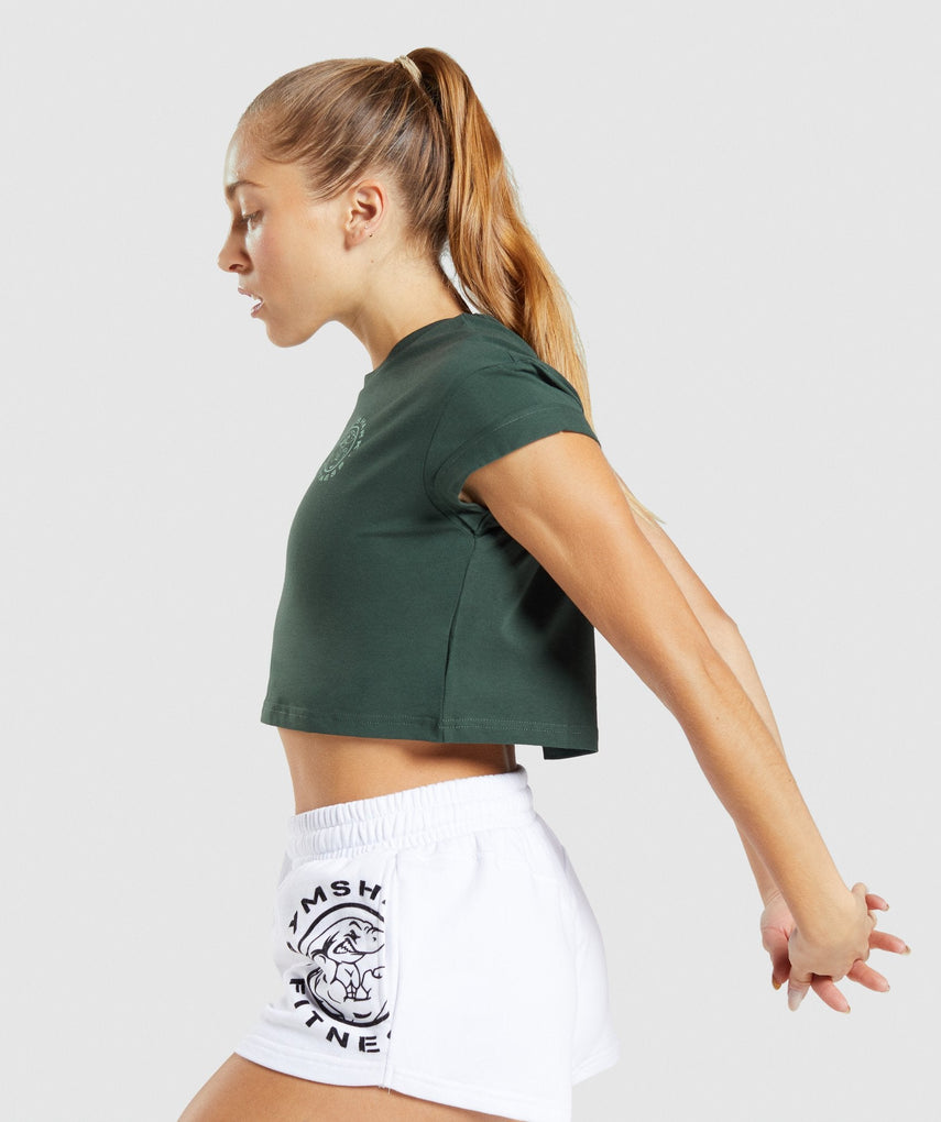 GYMSHARK LEGACY GRAPHIC CROP TEE DARK GREEN SPORTINĖ PALAIDINĖ
