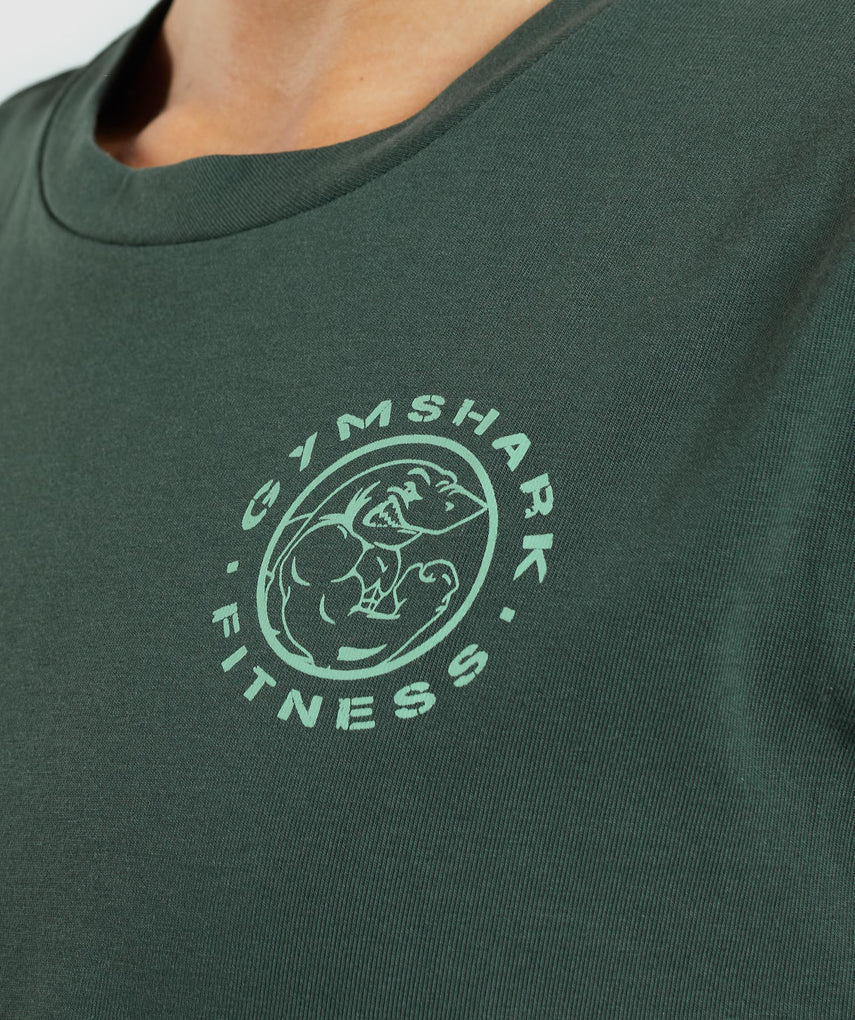 GYMSHARK LEGACY GRAPHIC CROP TEE DARK GREEN SPORTINĖ PALAIDINĖ