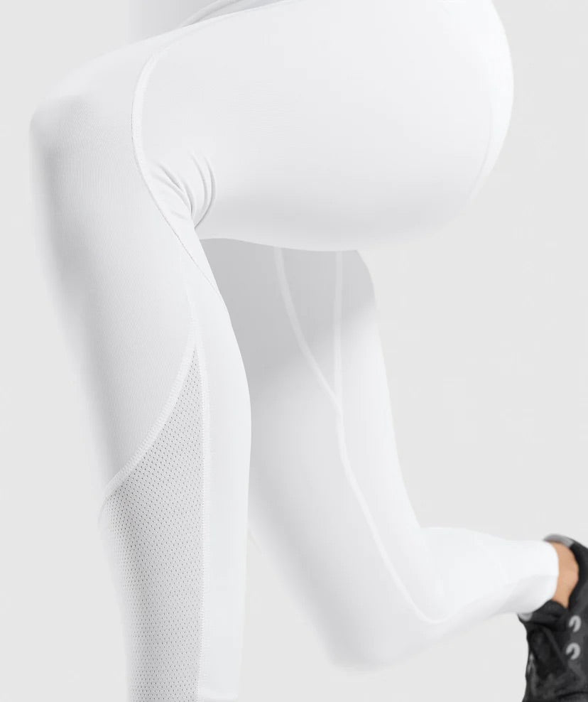 GYMSHARK PULSE MESH WHITE LEGGINGS TAMPRĖS