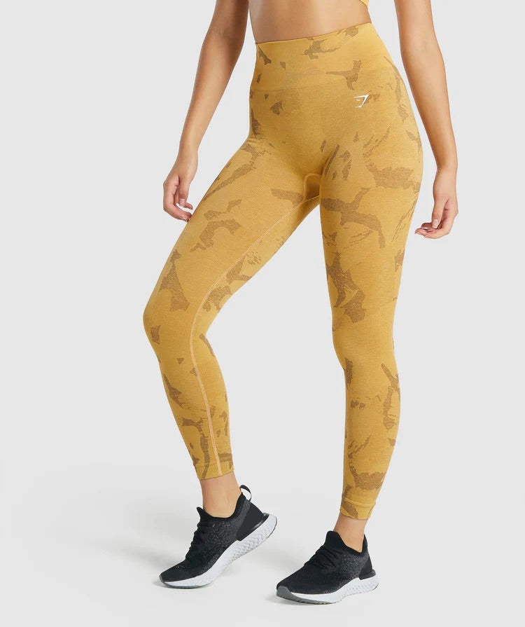 GYMSHARK ADAPT CAMO SEAMLESS YELLOW LEGGINGS TAMPRĖS