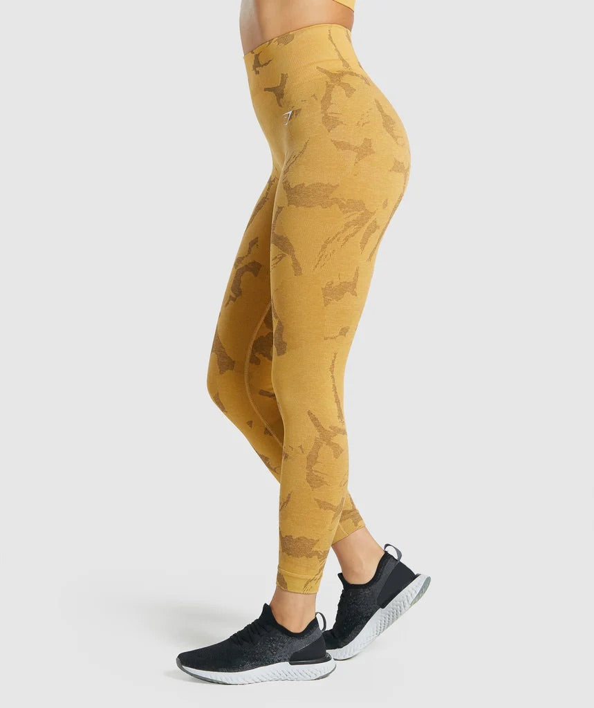 GYMSHARK ADAPT CAMO SEAMLESS YELLOW LEGGINGS TAMPRĖS