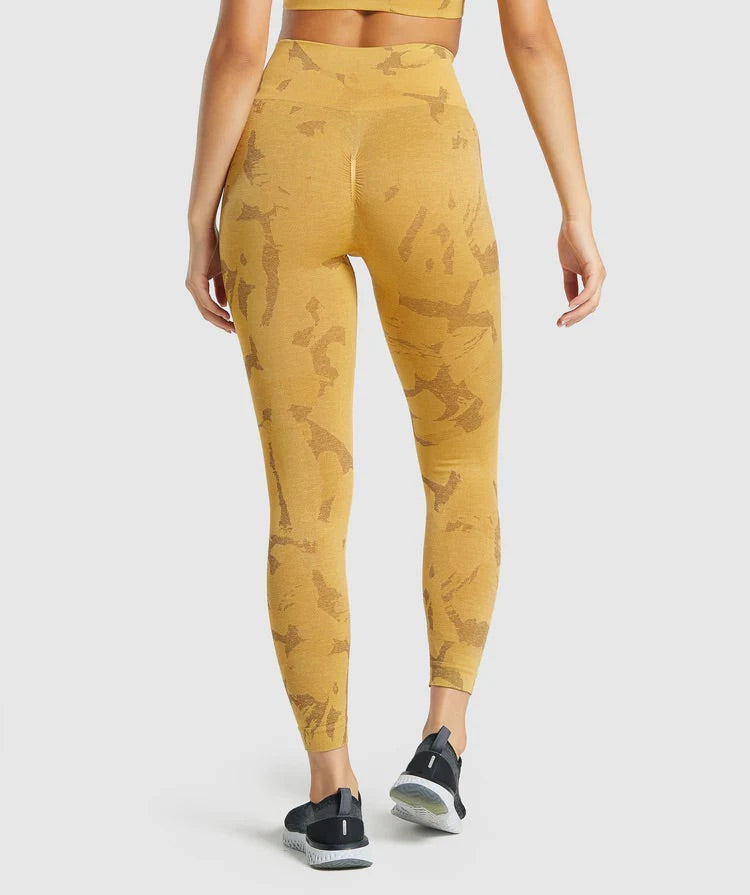 GYMSHARK ADAPT CAMO SEAMLESS YELLOW LEGGINGS TAMPRĖS