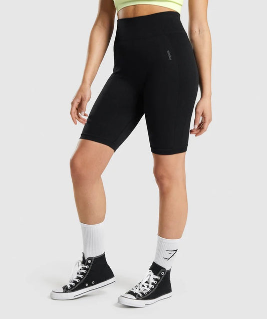 GYMSHARK FLEX CYCLING BLACK LOGO ŠORTAI