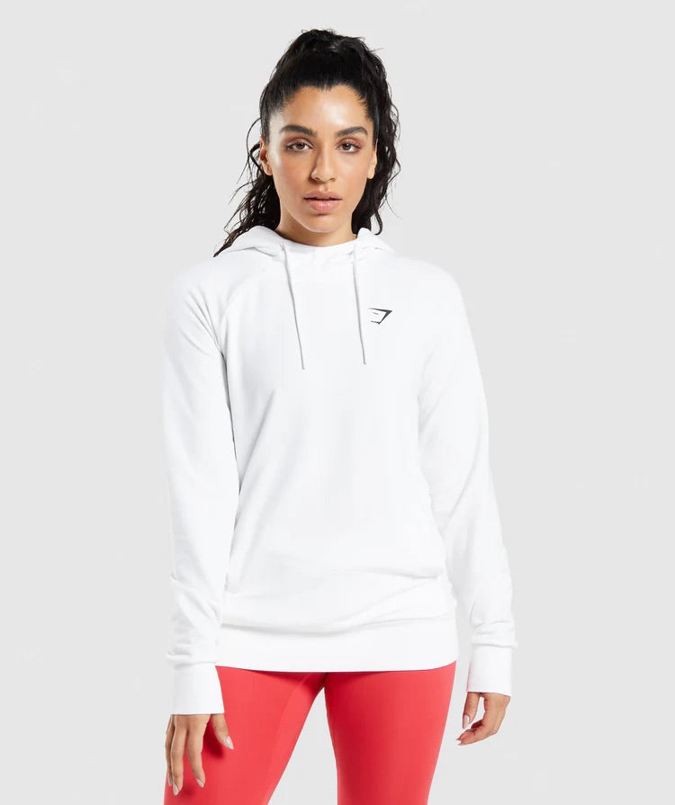 GYMSHARK TRAINING WHITE HOODIE DŽEMPERIS