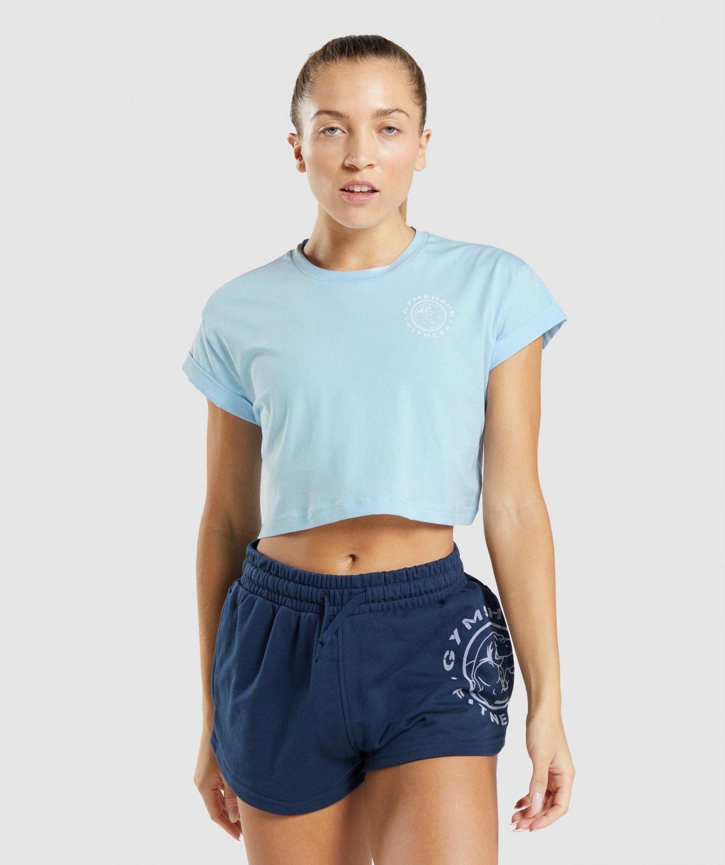 GYMSHARK LEGACY GRAPHIC CROP TEE BLUE MARŠKINĖLIAI