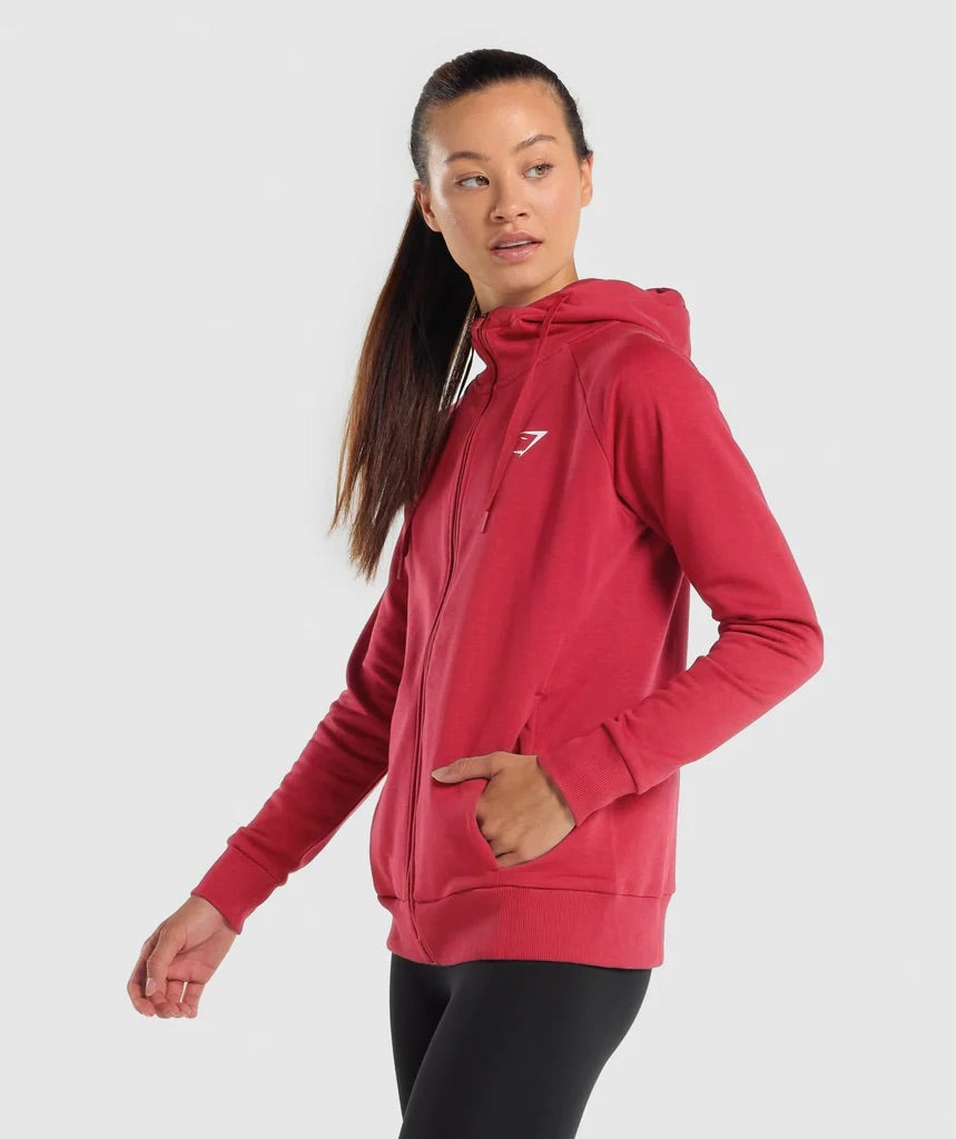 GYMSHARK TRAINING ZIP UP HOODIE BURGUNDY DŽEMPERIS