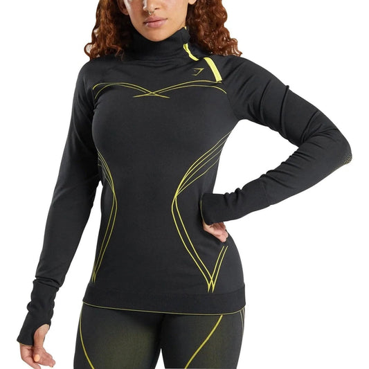 GYMSHARK APEX SEAMLESS HALF ZIP LONG SLEEVE BLACK-CITRUS DŽEMPERIS