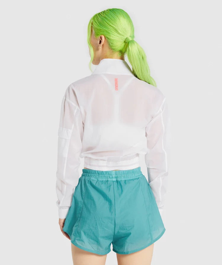 GYMSHARK PULSE WOVEN JACKET WHITE STRIUKĖ