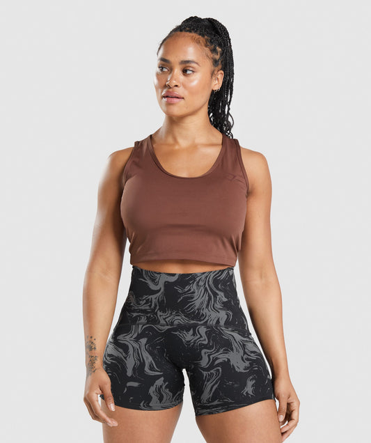 GYMSHARK GS POWER OPEN BACK CROPPED TANK CHERRY BROWN SPORTINĖ PALAIDINĖ