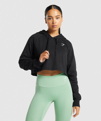 GYMSHARK TRAINING CROPPED HOODIE BLACK DŽEMPERIS