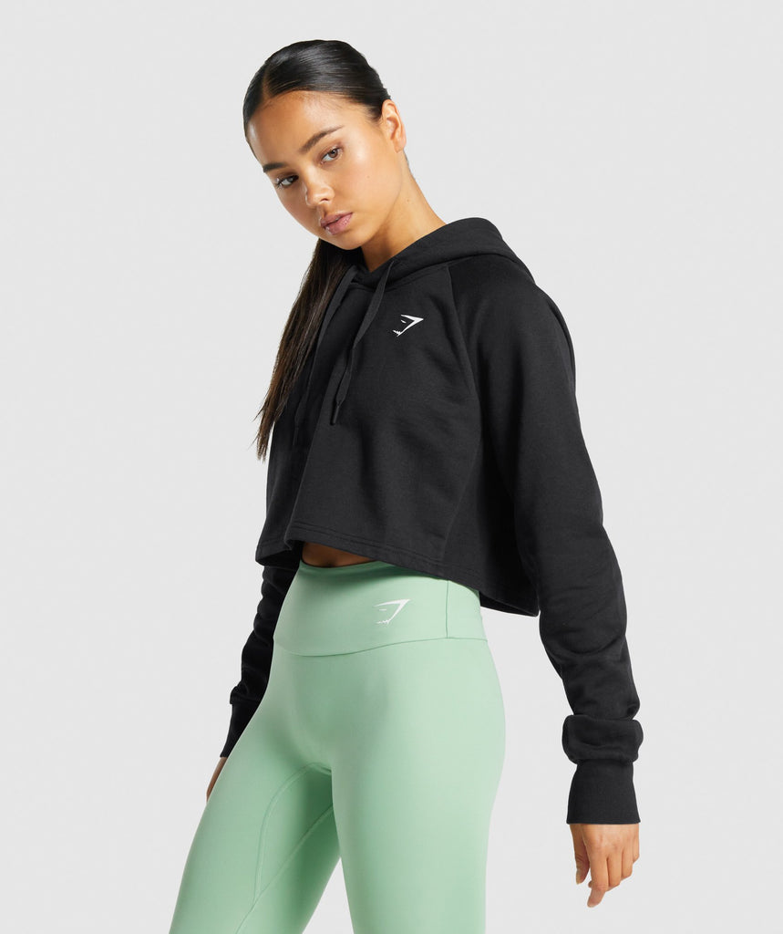 GYMSHARK TRAINING CROPPED HOODIE BLACK DŽEMPERIS
