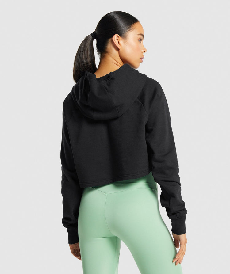 GYMSHARK TRAINING CROPPED HOODIE BLACK DŽEMPERIS