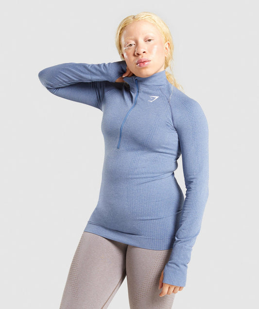 GYMSHARK VITAL SEAMLESS ZIP 2.0 1/2 BLUE DŽEMPERIS