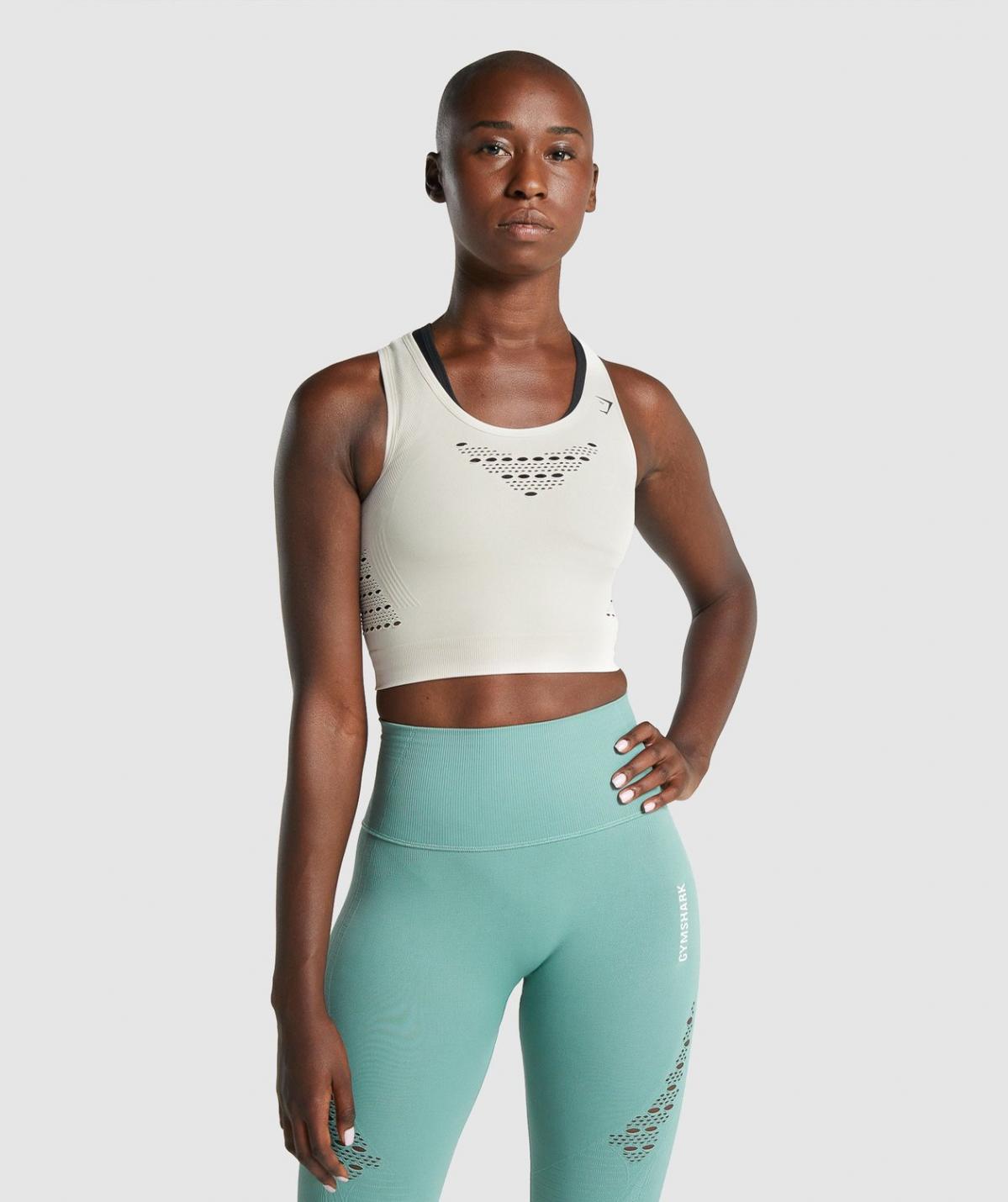 Women's Gymshark Energy Seamless Crop Top cream white 