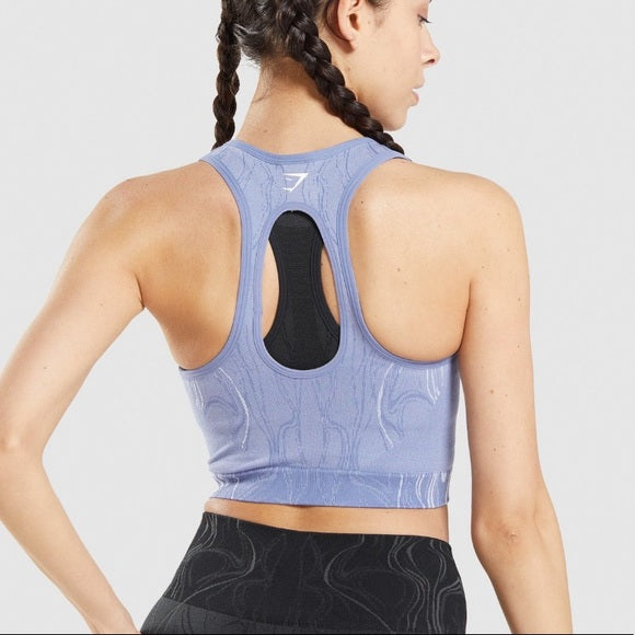 GYMSHARK MERCURY SEAMLESS CROP TANK BLUE SPORTINĖ PALAIDINĖ
