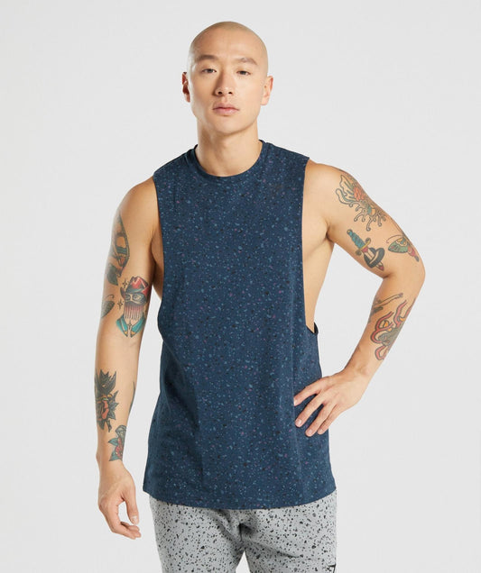 GYMSHARK MICRO PRINT DROP ARM TANK NAVY BLUE PRINT SPORTINĖ PALAIDINĖ