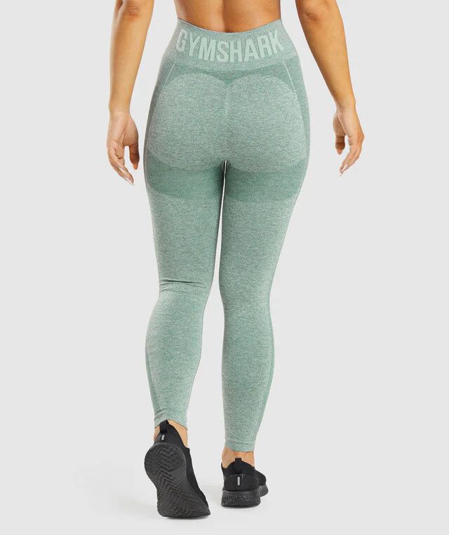 GYMSHARK FLEX HIGH WASTED GREEN MARL LEGGINGS TAMPRĖS