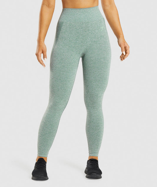 GYMSHARK FLEX HIGH WASTED GREEN MARL LEGGINGS TAMPRĖS