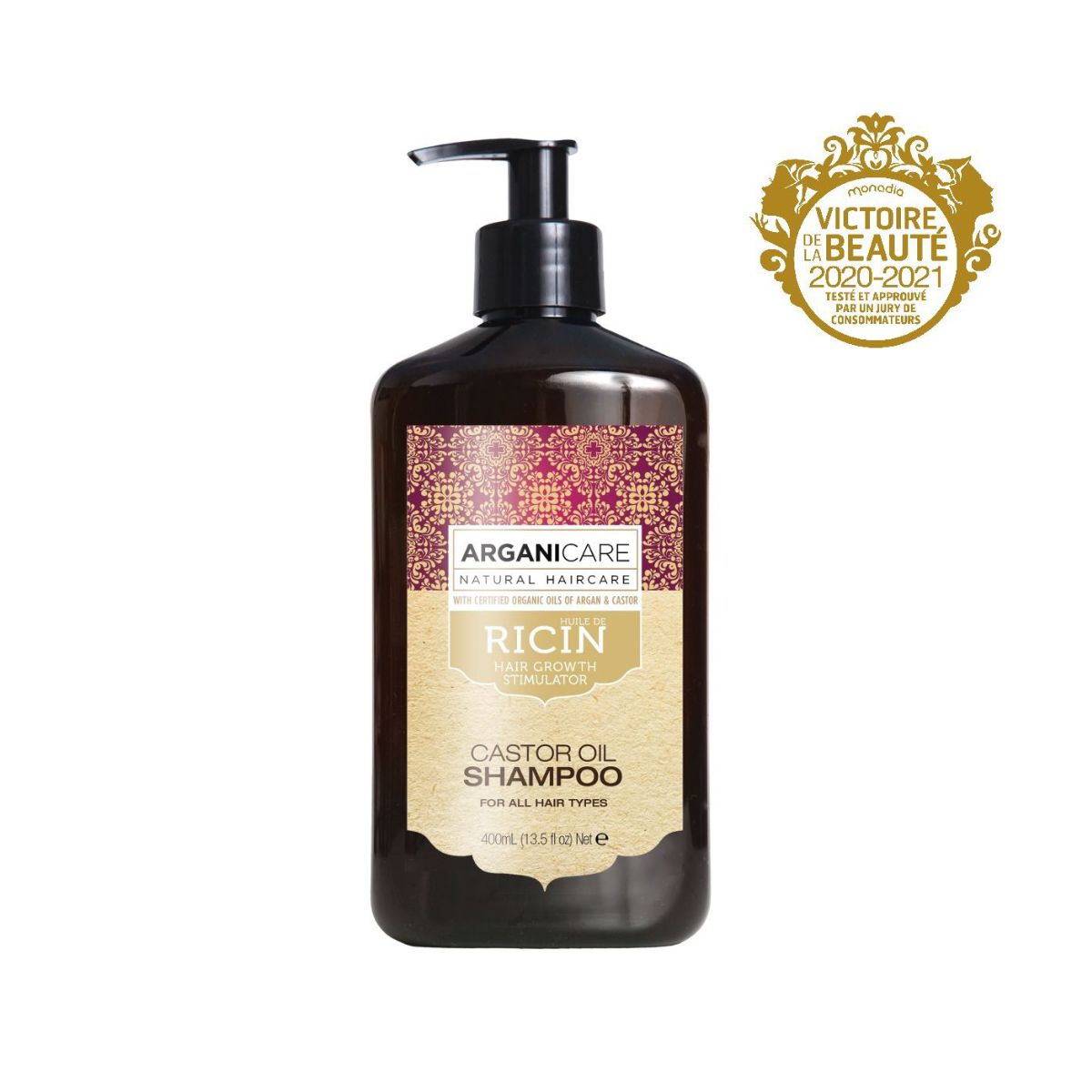 ARGANICARE Ricin -Plaukų šampūnas su ricinos aliejumi 400ml