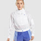 GYMSHARK PULSE WOVEN JACKET WHITE BLUE STRIUKĖ