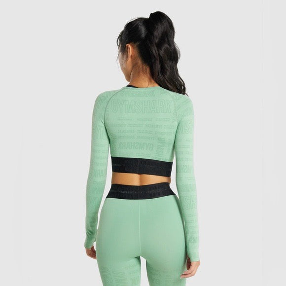 GYMSHARK VISION LIME GREEN LEGGINGS + CROP TOP SET KOMPLEKTAS