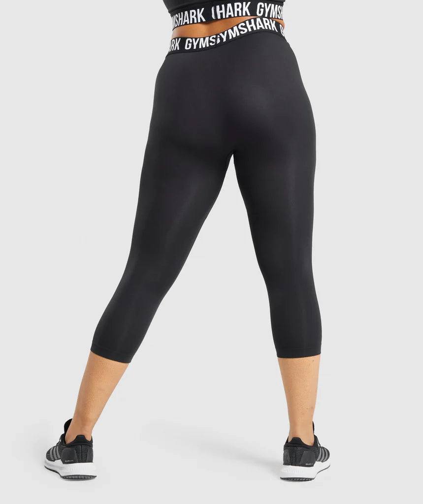 GYMSHARK FIT SEAMLESS CROPPED LEGGINGS BLACK TAMPRĖS