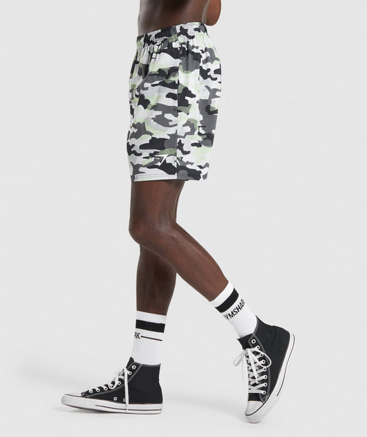 GYMSHARK ARRIVAL ARMY WHITE & GREY ŠORTAI