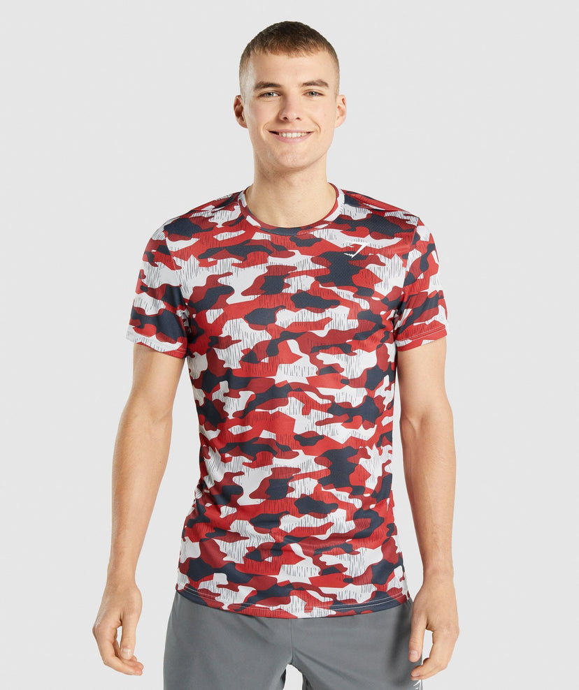 GYMSHARK ARRIVAL SLIM RED PRINT SPORTINĖ PALAIDINĖ