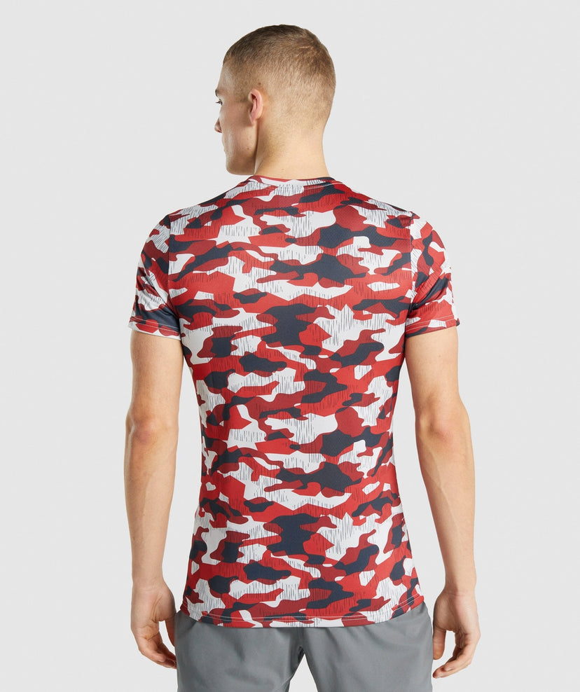 GYMSHARK ARRIVAL SLIM RED PRINT SPORTINĖ PALAIDINĖ