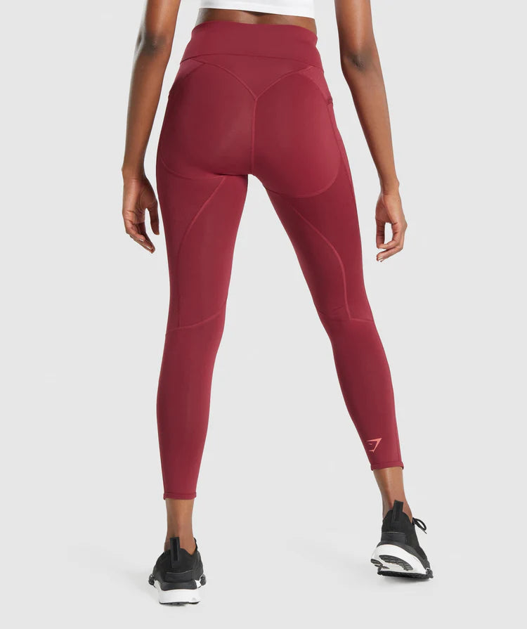 GYMSHARK PULSE MESH LEGGINGS  DARK RED TAMPRĖS