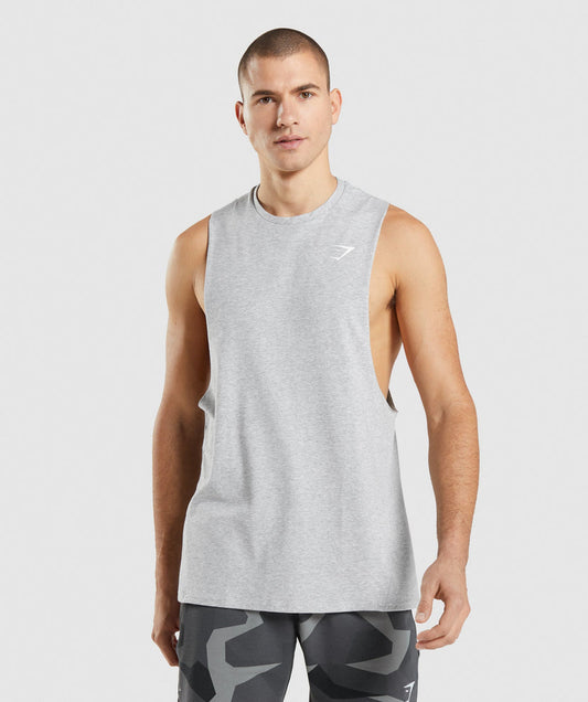 GYMSHARK CRITICAL 2.0 DROP ARM TANK LIGHT GREY SPORTINĖ PALAIDINĖ