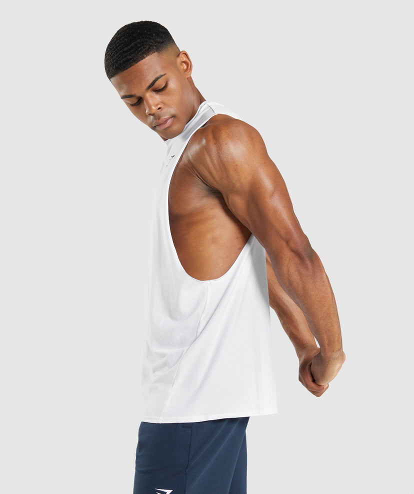 GYMSHARK CRITICAL 2.0 DROP ARM TANK WHITE SPORTINĖ PALAIDINĖ