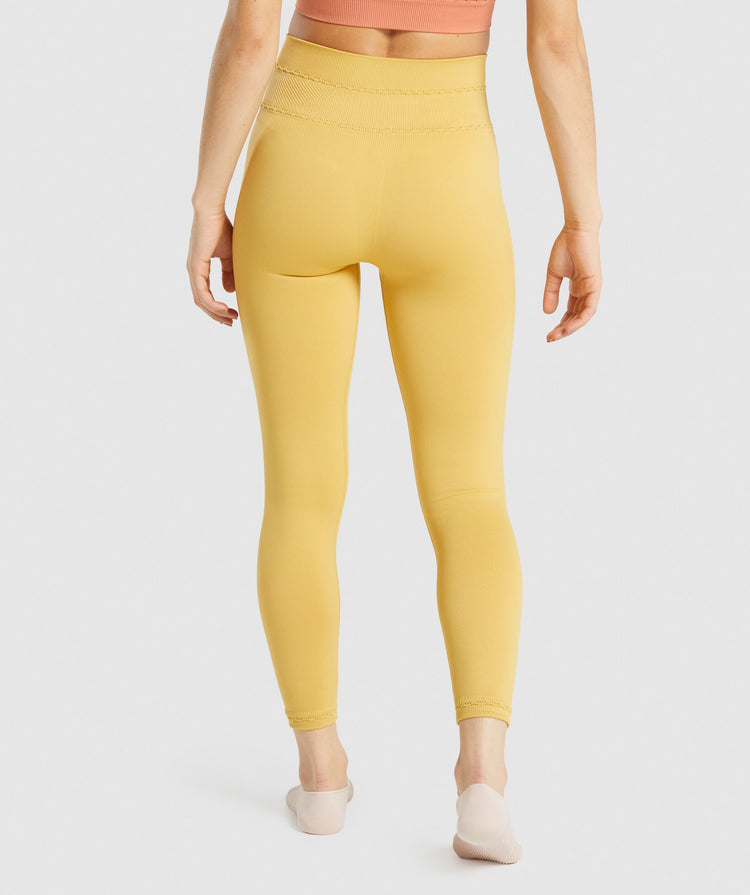 GYMSHARK STUDIO SEAMLESS YELLOW LEGGINGS + BRA SET KOMPLEKTAS